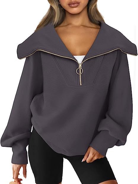 Oversized Women's Half-Zipper Pullover Sweater